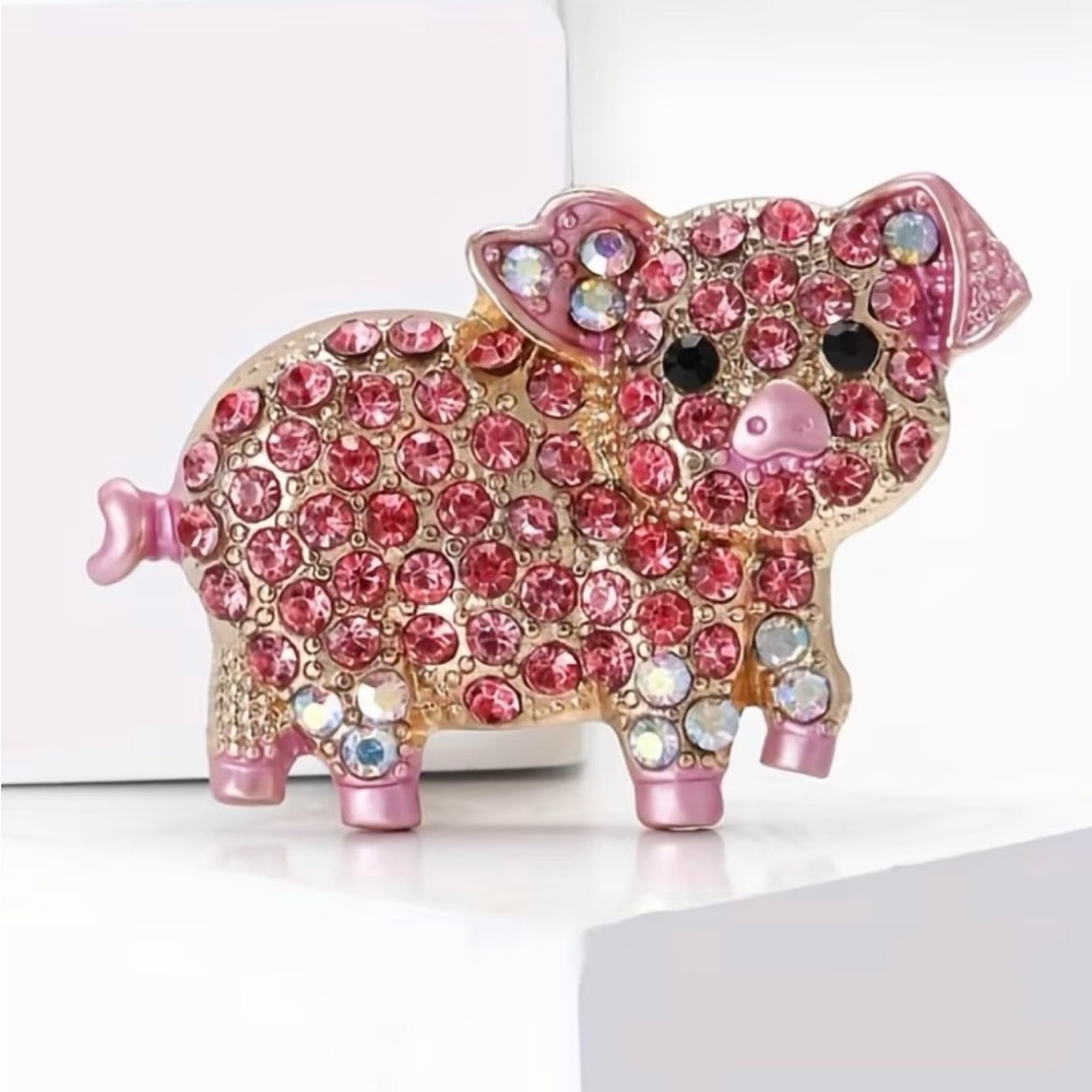 Pink Crystal Pig Brooch